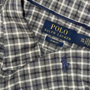 Polo Ralph Lauren Long Sleeve Button Up Shirt Men's 2XL Slim Fit Grey Blue Plaid